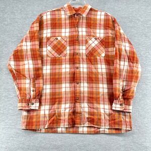 John Blair Shirt Mens Large Orange Plaid Flannel Button Up Long Sleeve Lined